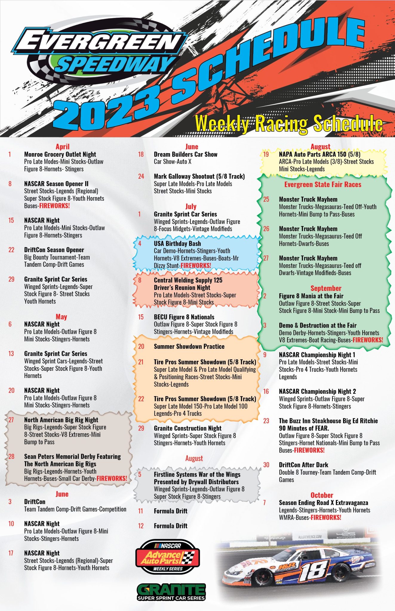 Yearly Schedule Evergreen Speedway