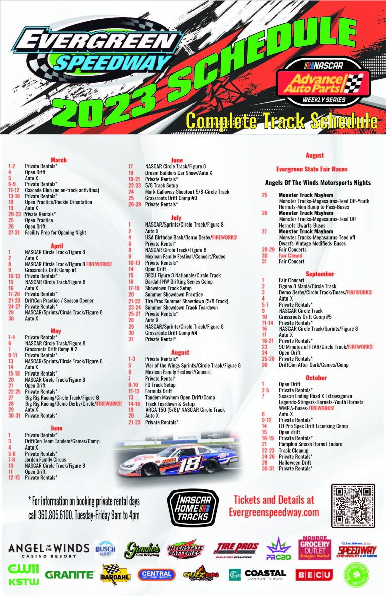 2023 Complete Track Schedule - Evergreen Speedway