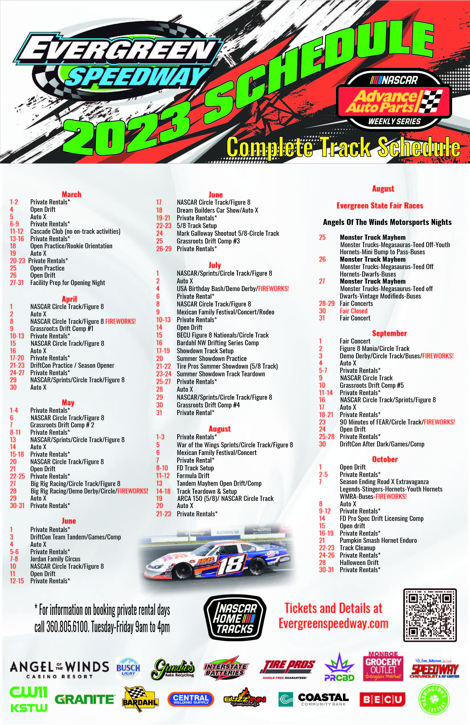 2023 Complete Track Schedule Evergreen Speedway