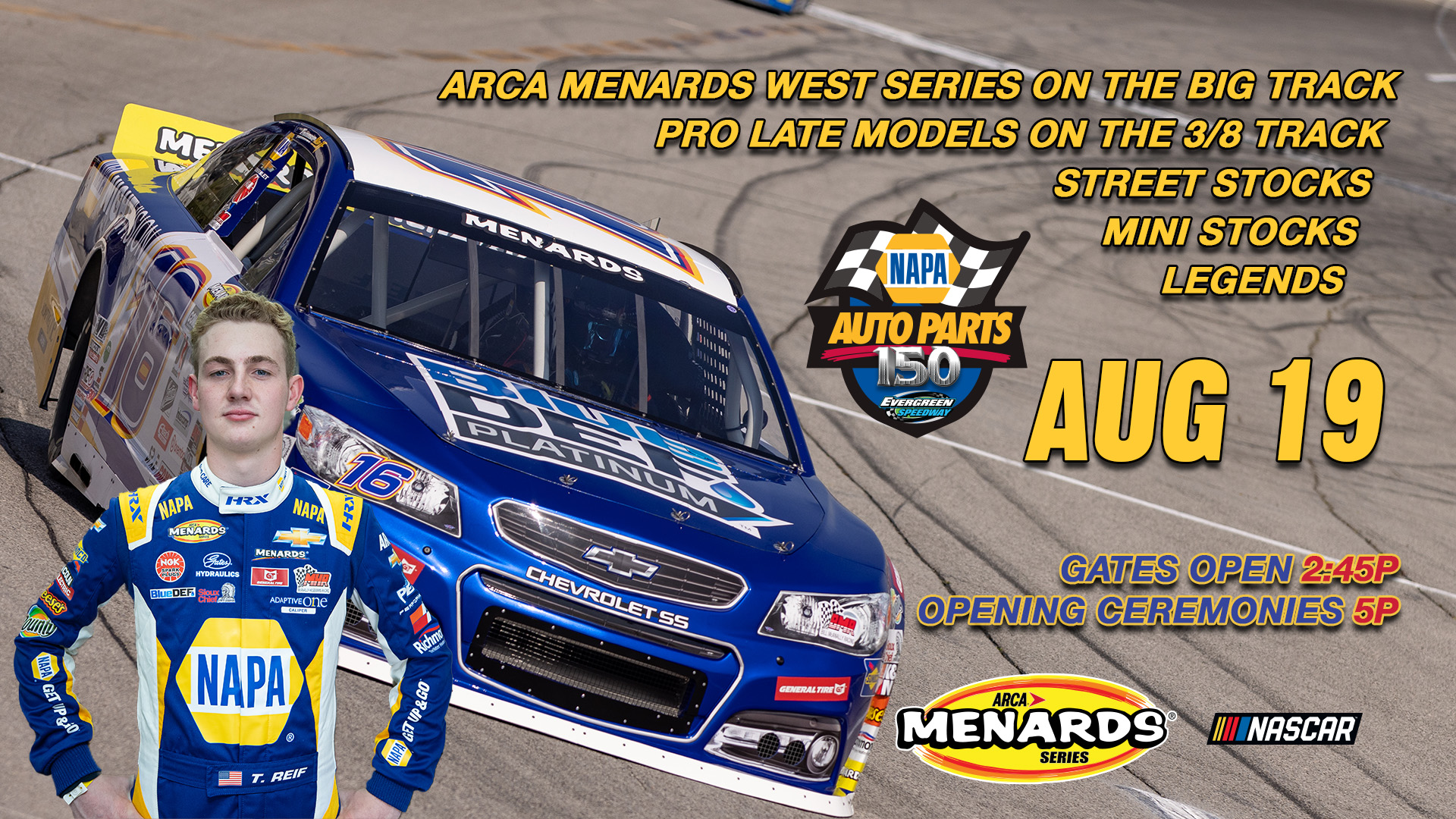 August 19th, 2023 Napa Auto Parts ARCA 150 – Evergreen Speedway