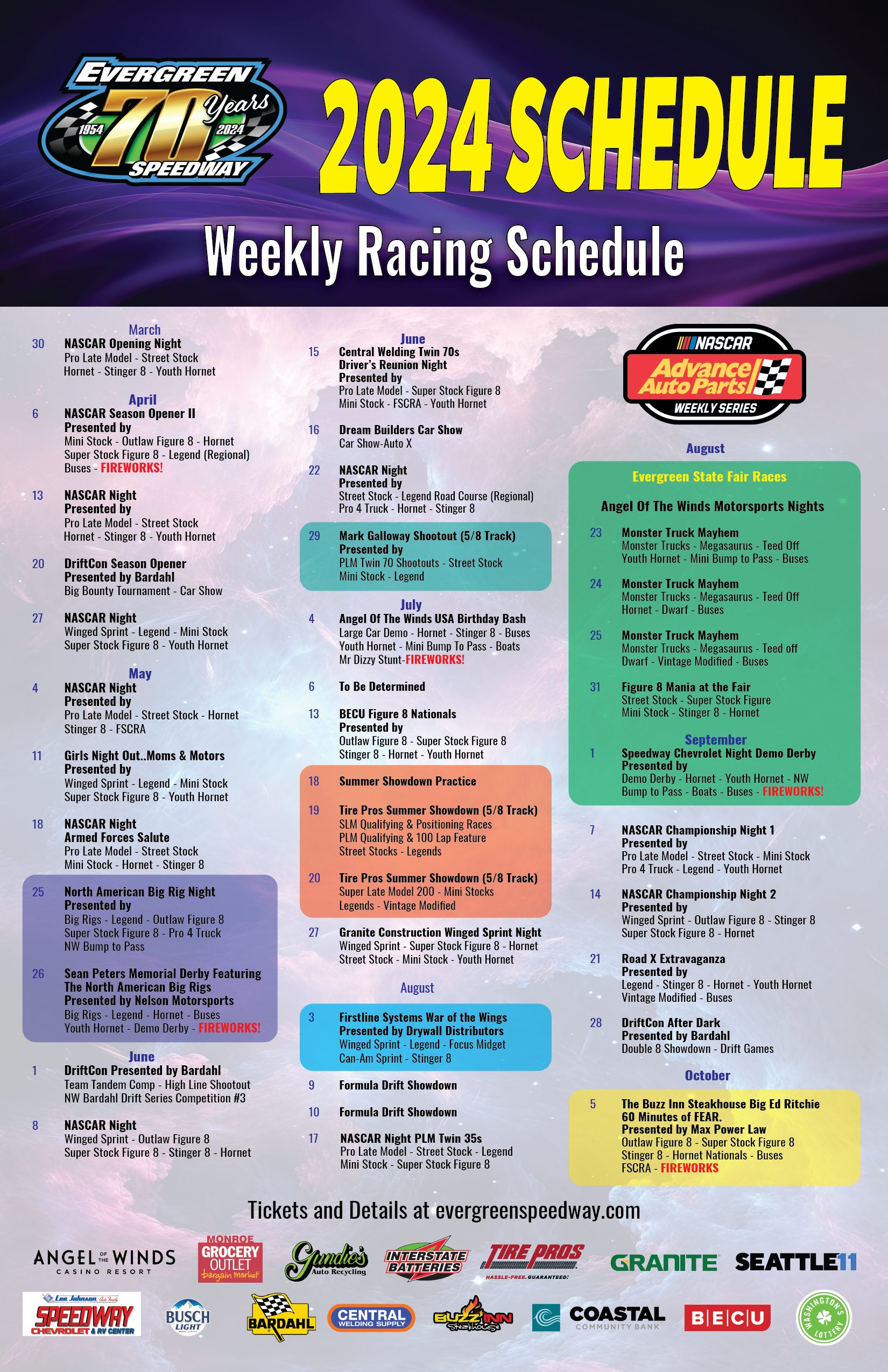 Yearly Schedule Evergreen Speedway